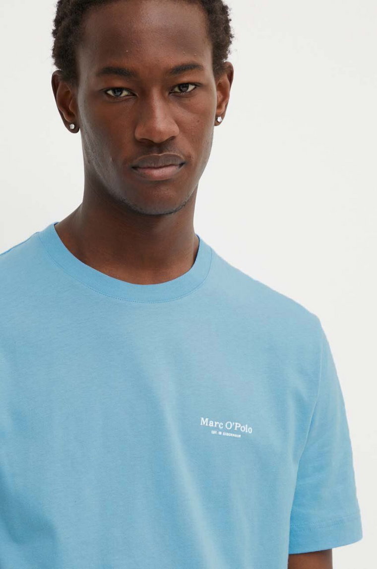 Marc O'Polo t-shirt bawełniany męski kolor turkusowy z nadrukiem 424201251546