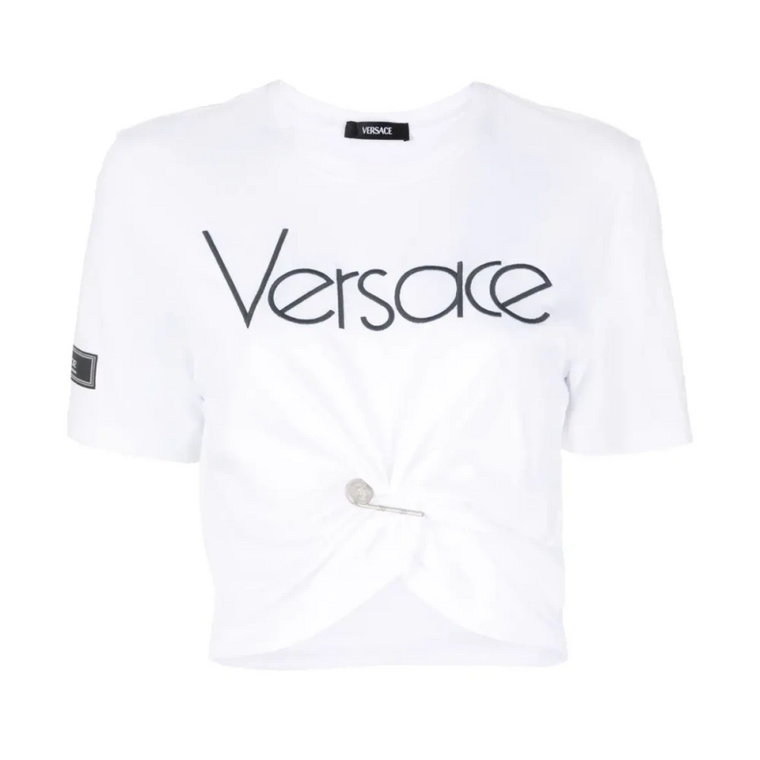 Białe koszulki i pola z ozdobnym agrafką Versace