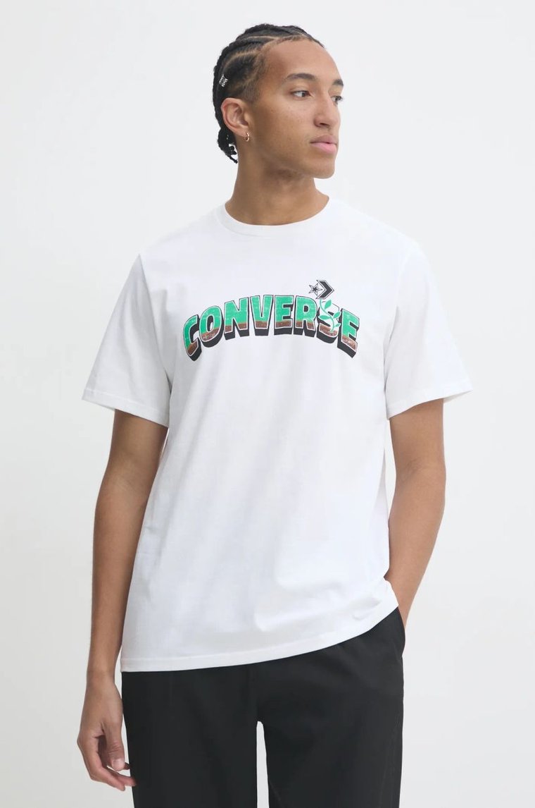 Converse t-shirt bawełniany męski kolor beżowy z nadrukiem 10026671-A01