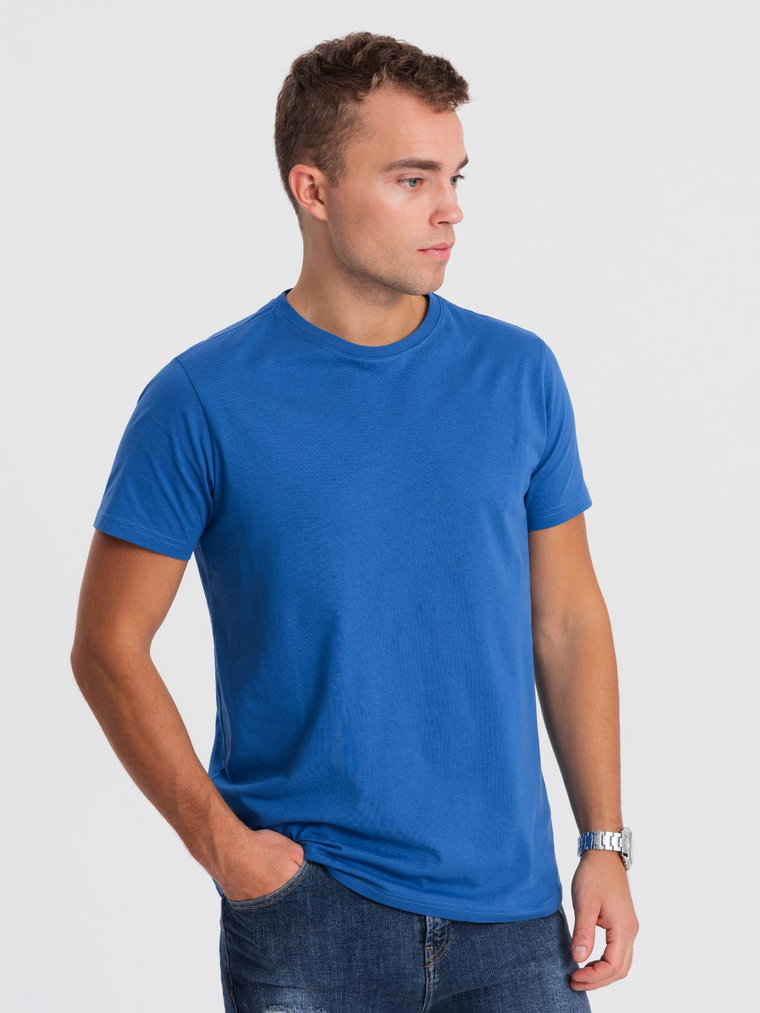 Męski klasyczny bawełniany T-shirt BASIC - niebieski V8 OM-TSBS-0146