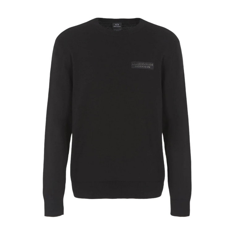 Czarny sweter z organicznej bawełny z logo Armani Exchange
