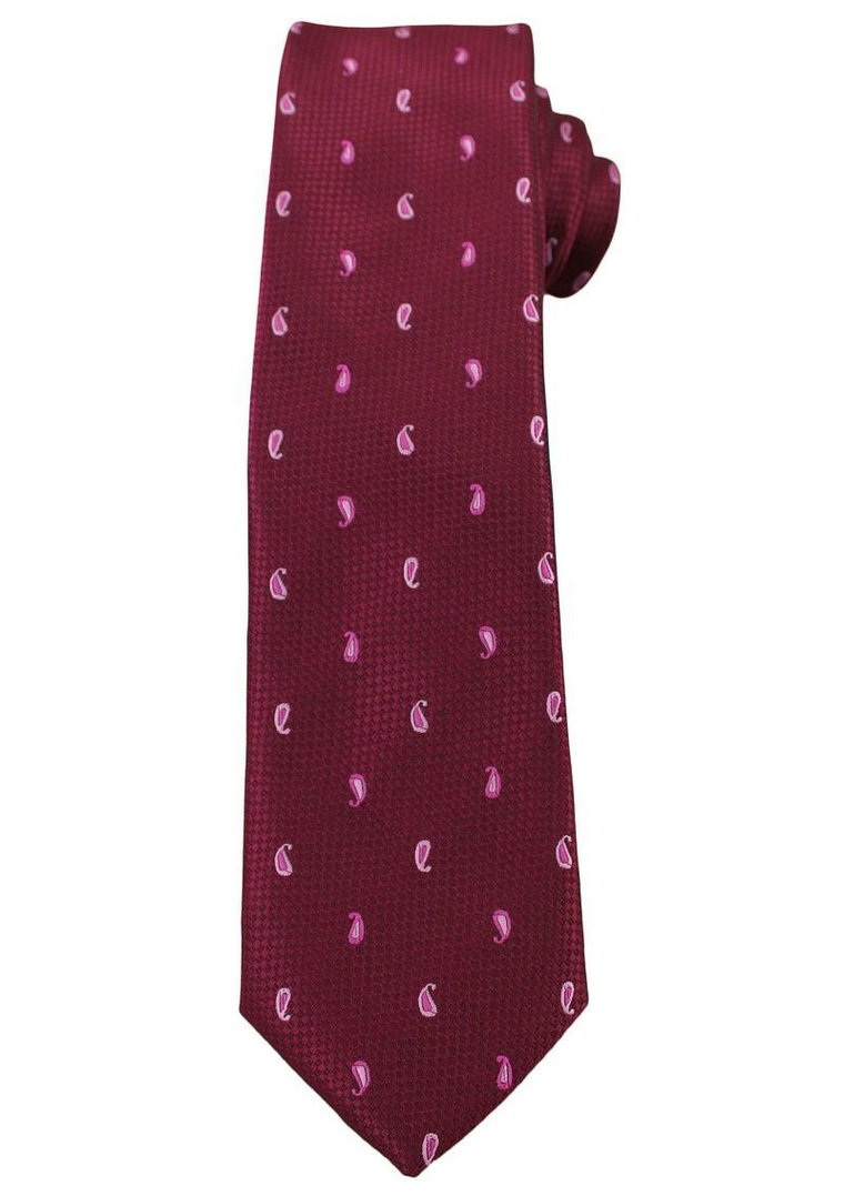 Bordowy Elegancki Krawat -Angelo di Monti- 6 cm, Męski, Różowy Wzór Paisley