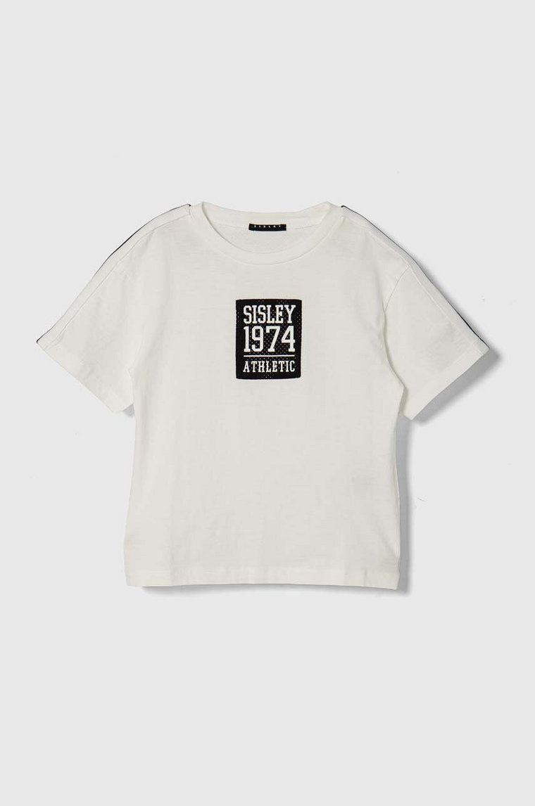 Sisley t-shirt bawełniany dziecięcy kolor biały z aplikacją