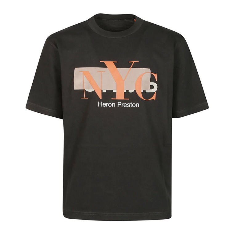 Czarna Pomarańczowa Koszulka NYC Cenzurowana Heron Preston