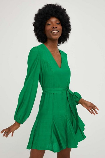 Answear Lab sukienka bawełniana kolor zielony mini rozkloszowana