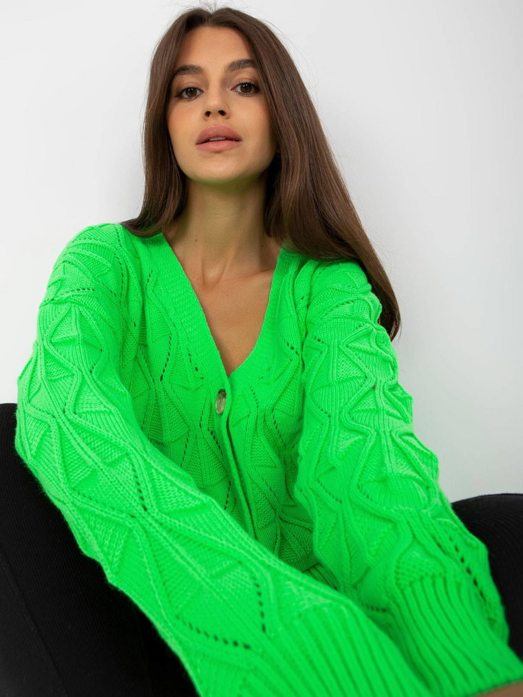 Sweter rozpinany fluo zielony casual dekolt w kształcie V guziki