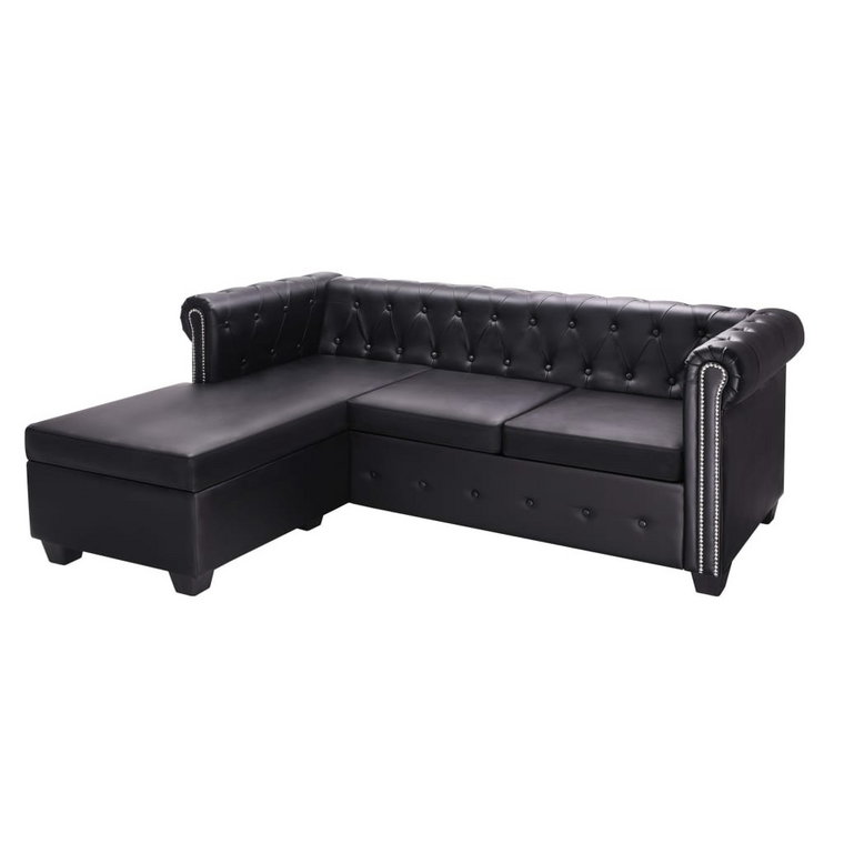 Sofa Chesterfield z pufą - czarna, 200x140x73 cm / AAALOE