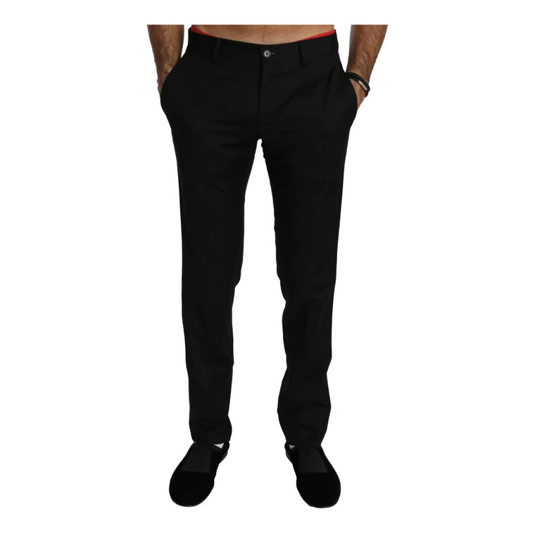 Czarne Wełniane Spodnie Garniturowe dla Mężczyzn Dolce & Gabbana