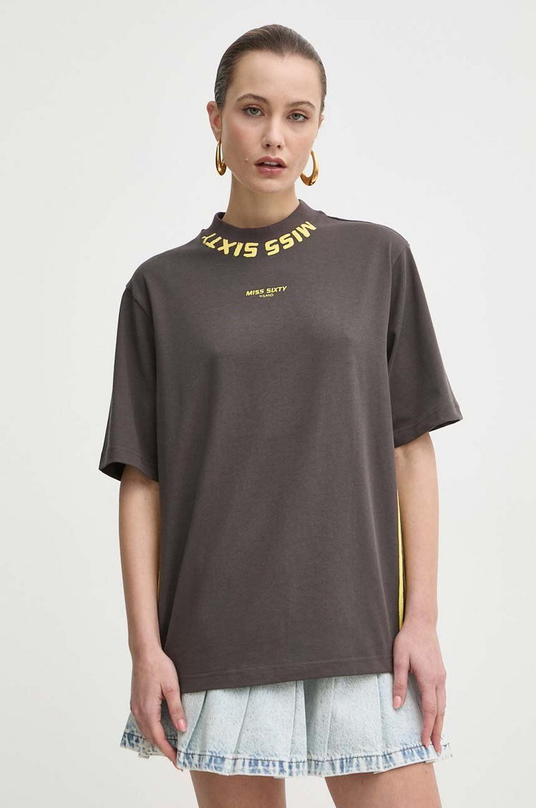 Miss Sixty t-shirt z domieszką jedwabiu SJ5470 S/S kolor brązowy 6L1SJ5470000