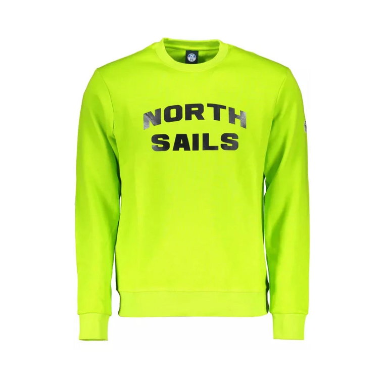 Zielony Sweter z Bawełny, Długi Rękaw, Okrągły Dekolt, Nadruk, Logo North Sails