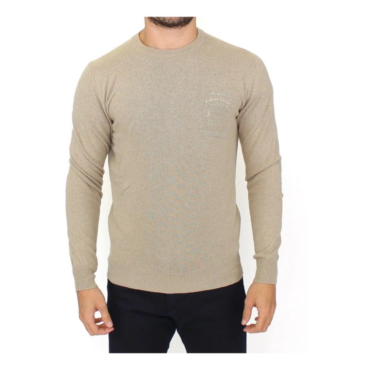 Beige Wool Cashmere Crewneck Pullover Sweter Ermanno Scervino