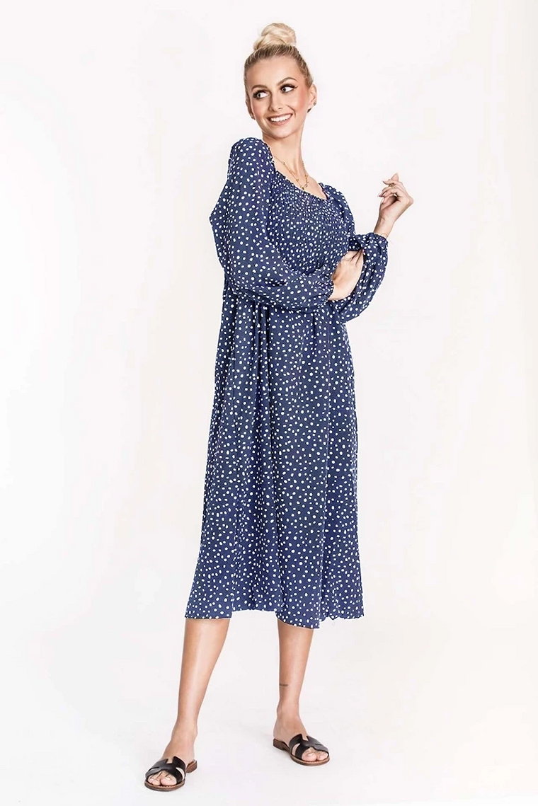 Sukienka z opuszczanymi ramionami Ann Gissy niebieska (DLY018)