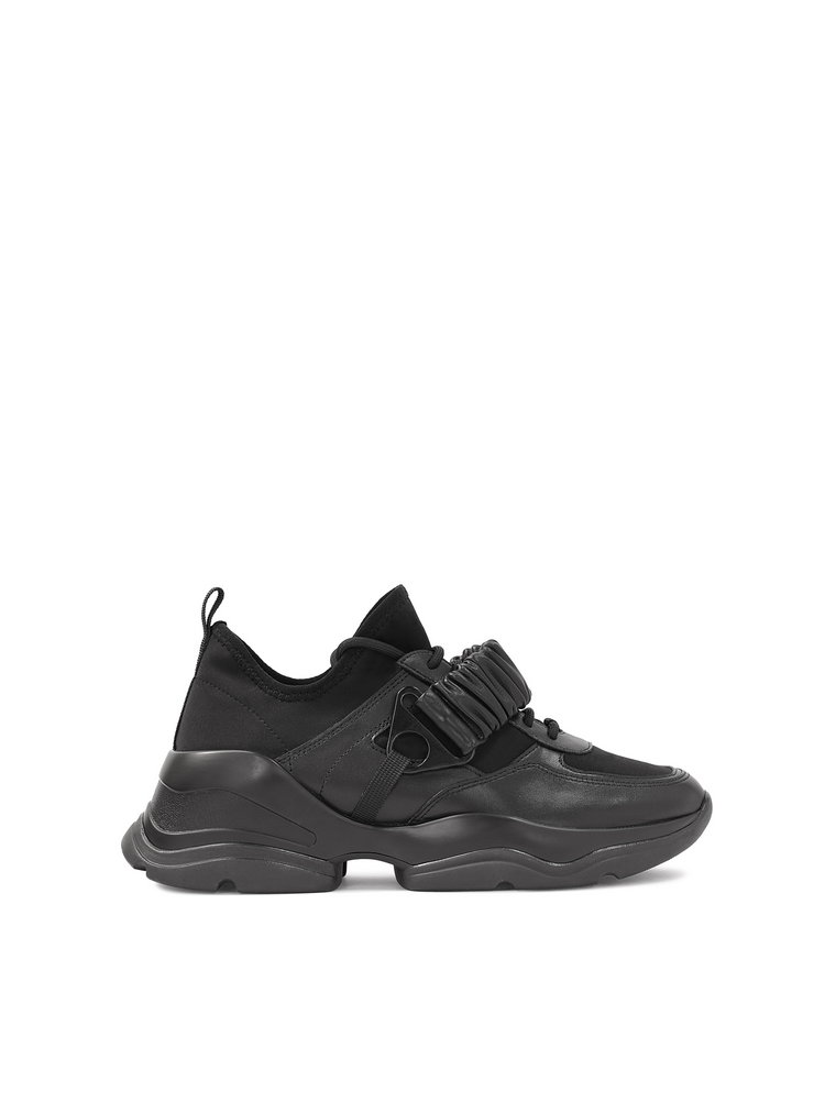 Czarne sneakersy ze skórzanym paskiem i skarpetkową cholewką