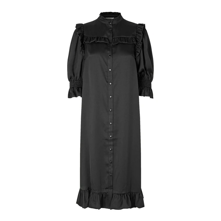 Czarna Sukienka z Falbanowymi Rękawami Notes Du Nord