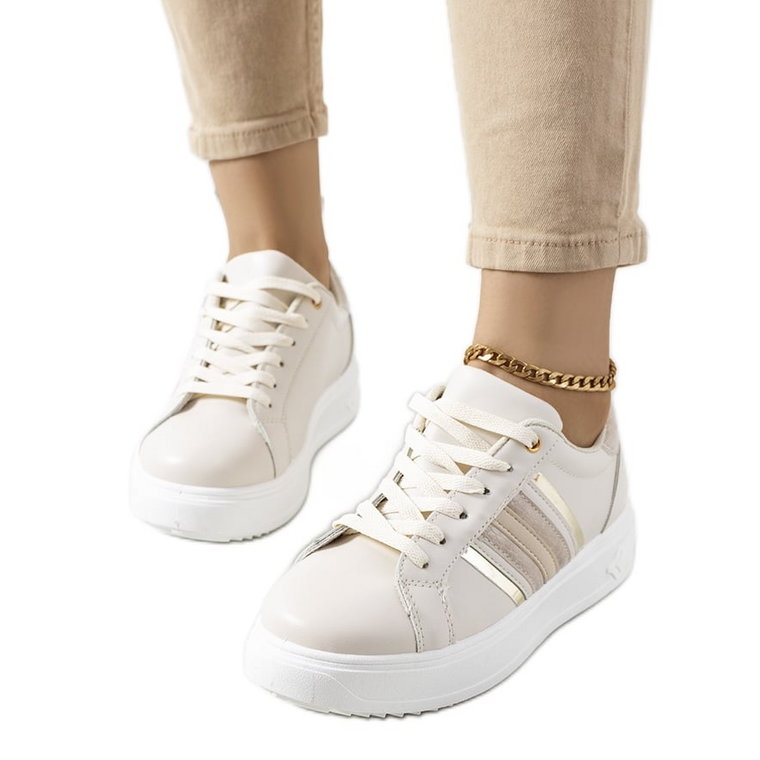 Beżowe sneakersy na platformie Goldsmi beżowy białe