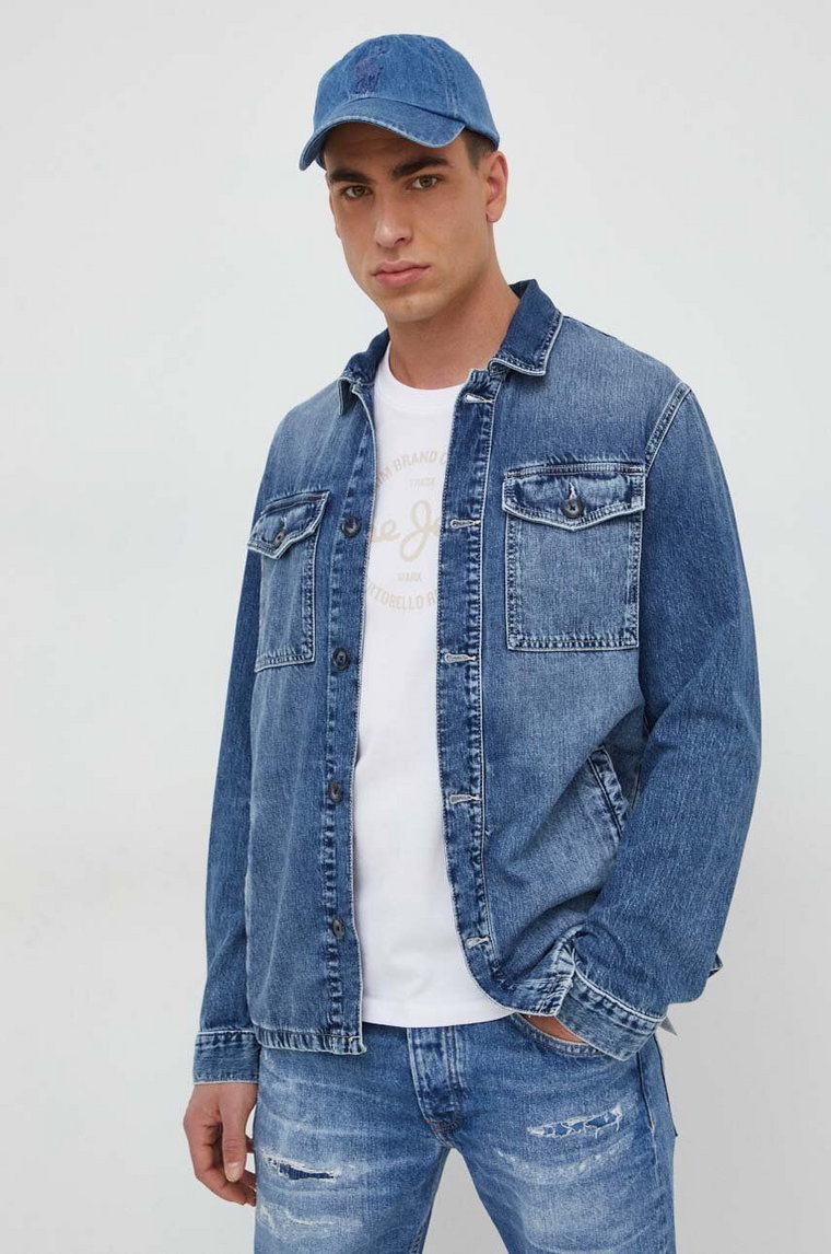 Pepe Jeans kurtka jeansowa Luka Stencil męska kolor niebieski przejściowa PM402886