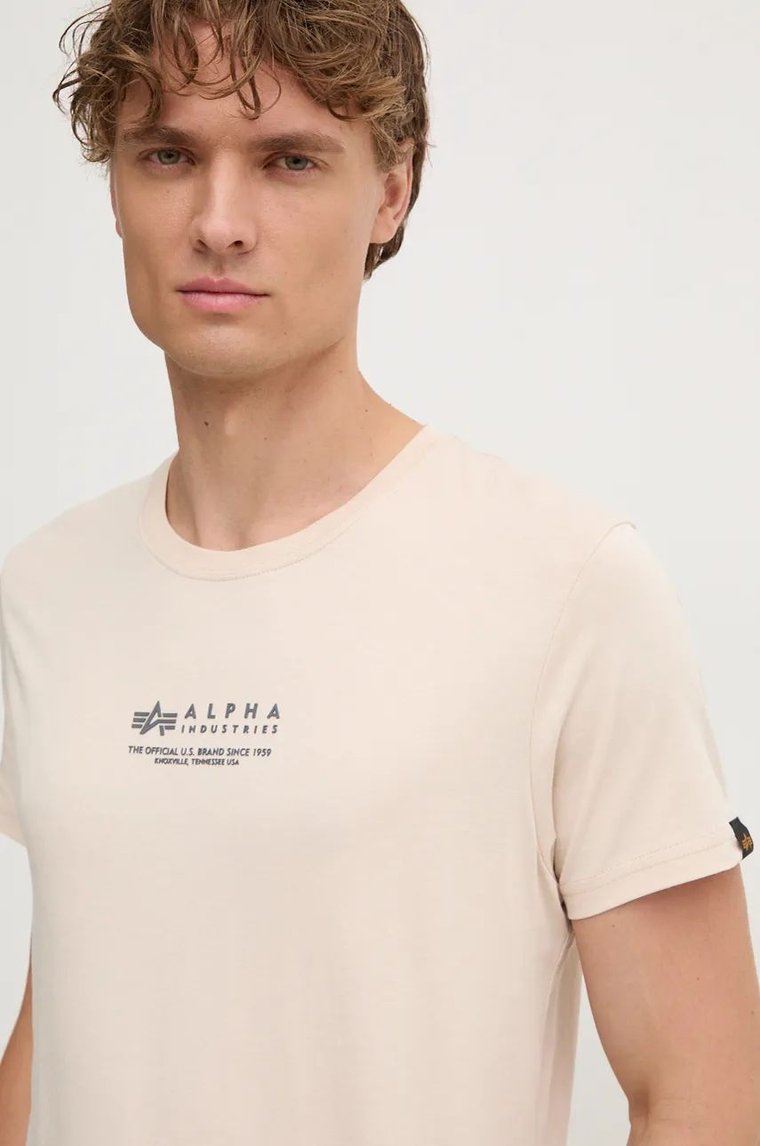 Alpha Industries t-shirt bawełniany męski kolor biały z nadrukiem 108501