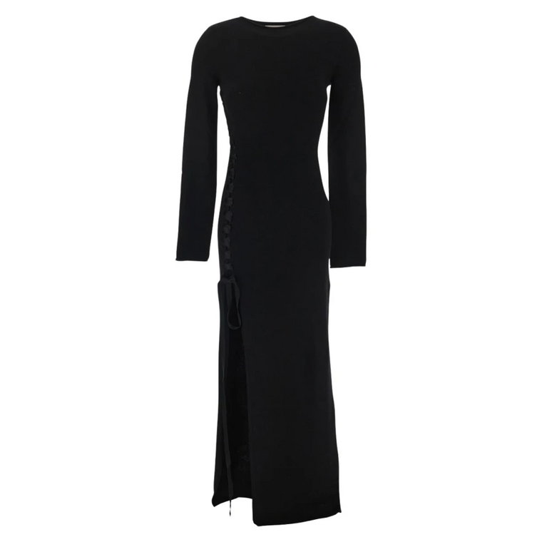 Czarna Wełniana Sukienka z Wiązaniem Saint Laurent