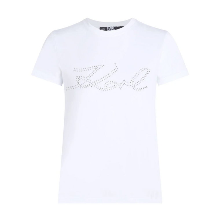 Biała Koszulka z Logo i Kamieniami Karl Lagerfeld