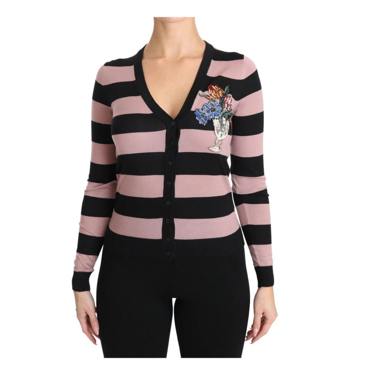 Pink Floral Cashmere Cardigan Sweater Dolce & Gabbana