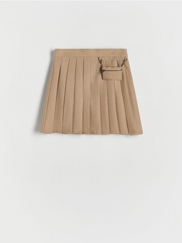 Reserved - Plisowana spódnica z saszetką - beżowy