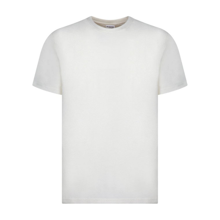 Egret Bawełniany T-shirt Dekolt Okrągły Krótkie Rękawy Selected Homme