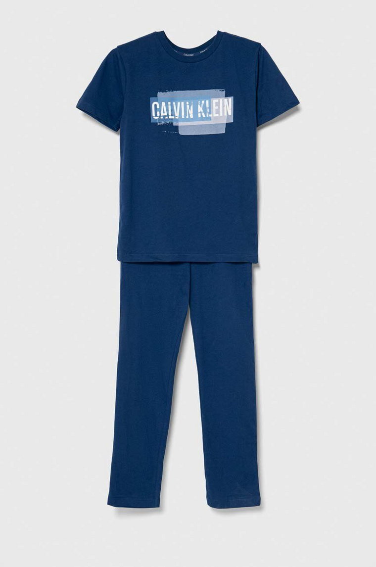 Calvin Klein Underwear piżama bawełniana dziecięca kolor granatowy z nadrukiem