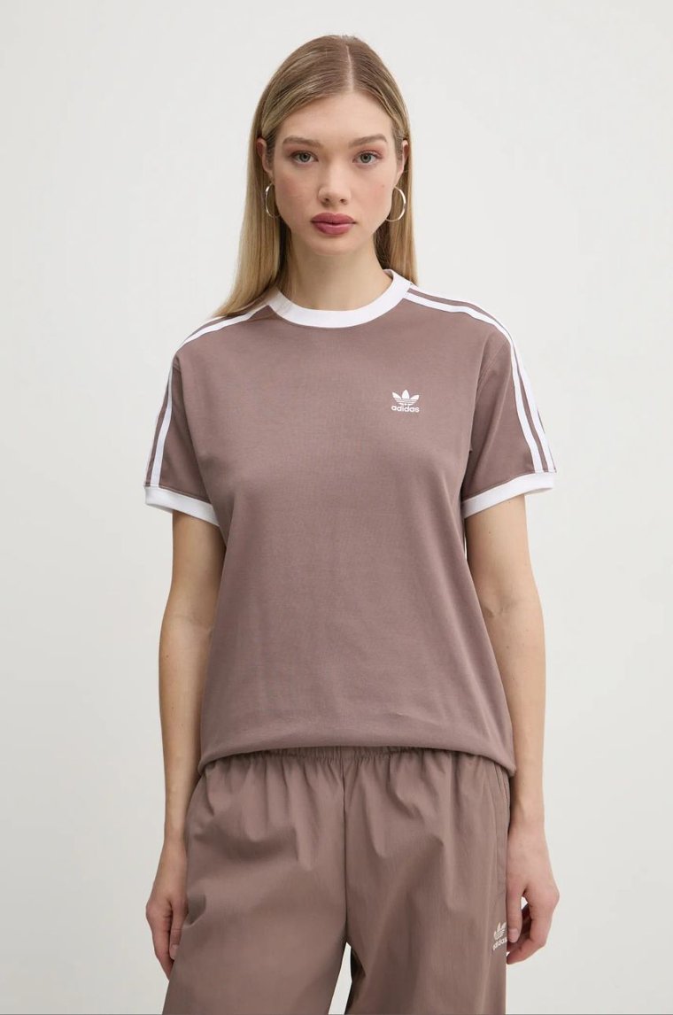 adidas Originals t-shirt 3-Stripes damski kolor brązowy JD4570