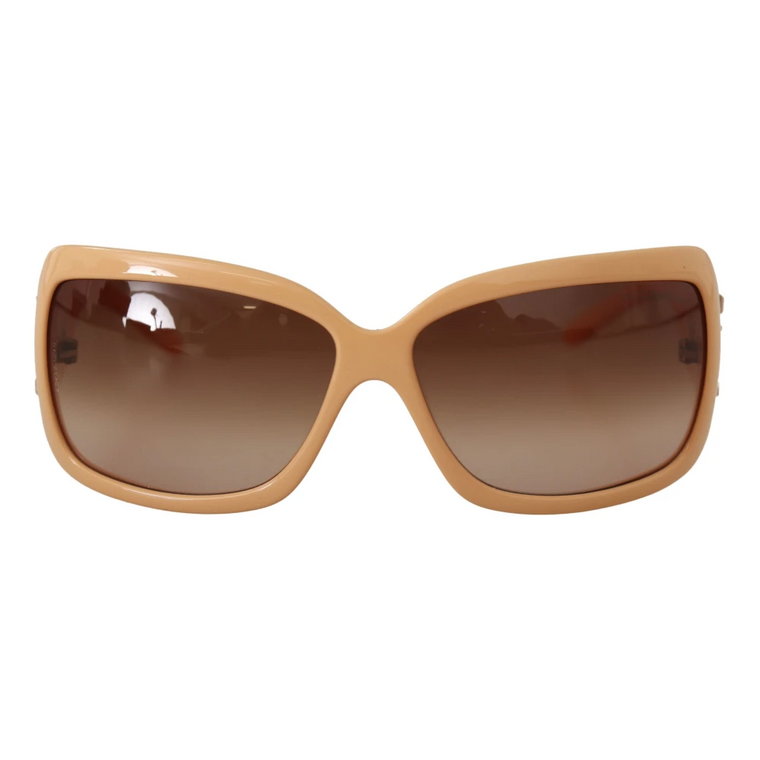 Beżowa oprawka w kształcie kocich oczu z brązowymi soczewkami okulary przeciwsłoneczne Dolce & Gabbana