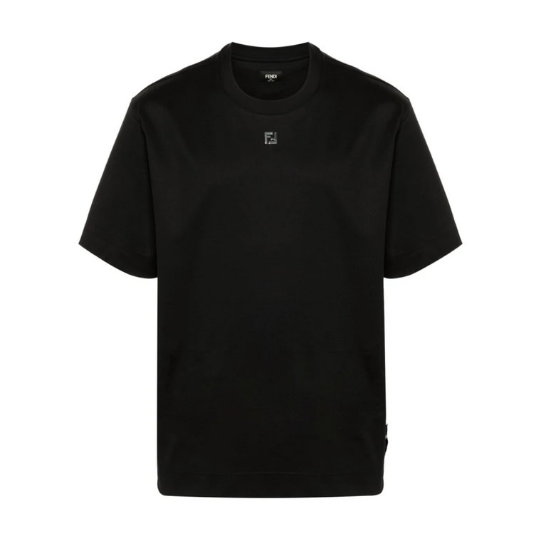 Czarna Koszulka z Logo na Okrągłym Dekolcie Fendi