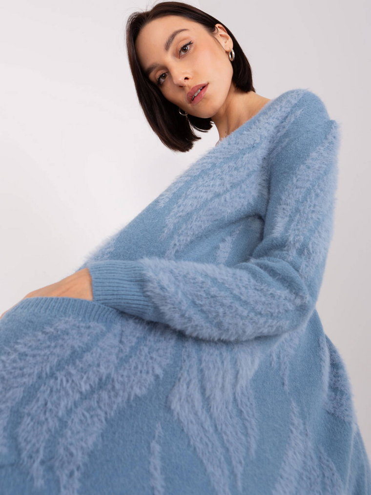 Sweter kardigan niebieski casual narzutka rękaw długi długość długa kieszenie
