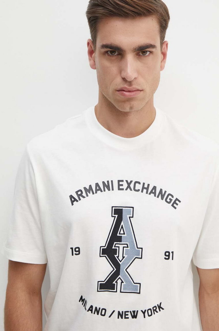 Armani Exchange t-shirt bawełniany męski kolor biały z nadrukiem 6DZTLR ZJLFZ