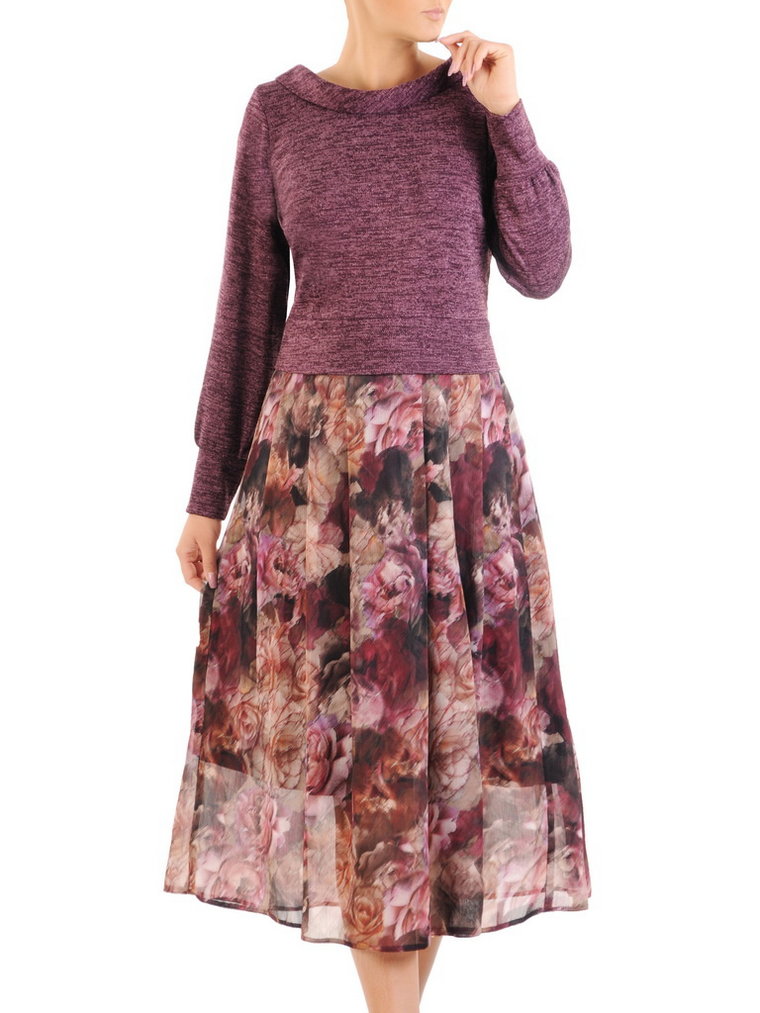 Nowoczesna sukienka z łączonych materiałów, kreacja na jesień 34019
