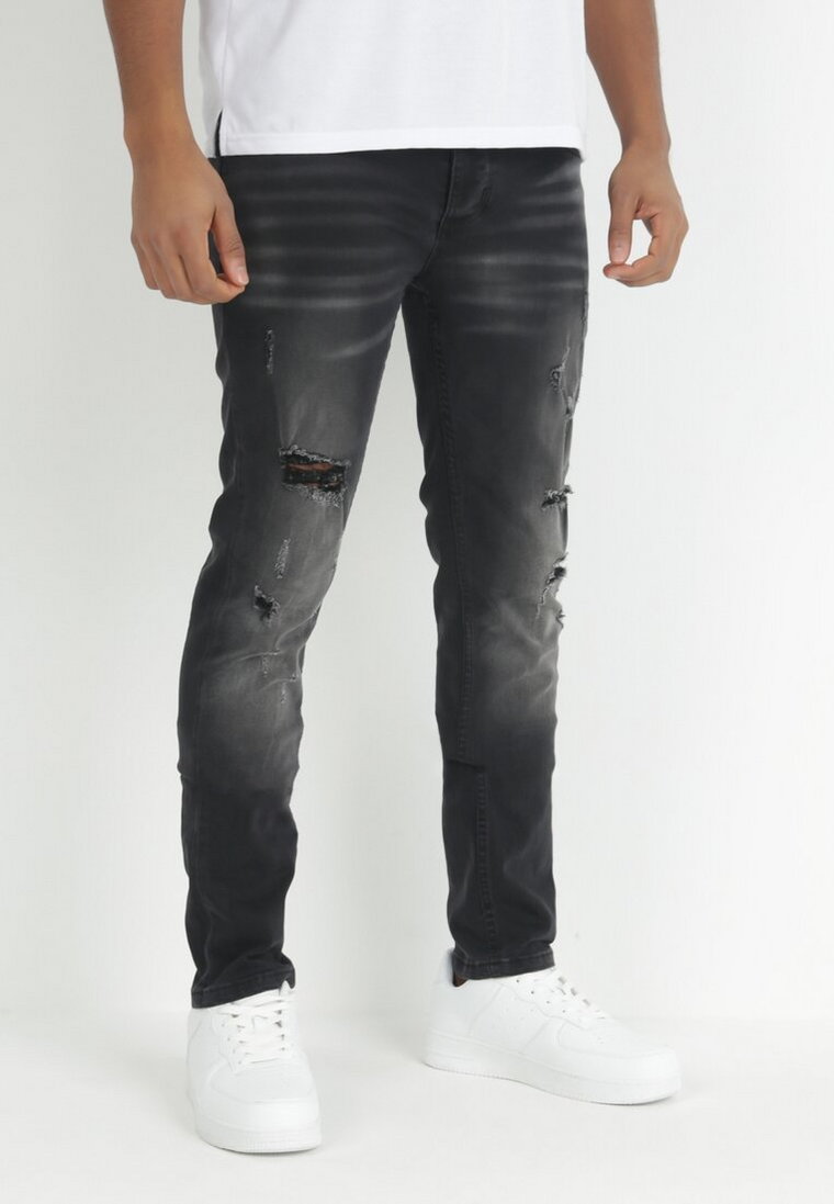 Czarne Jeansy Skinny Zdobione Przetarciami Dalida