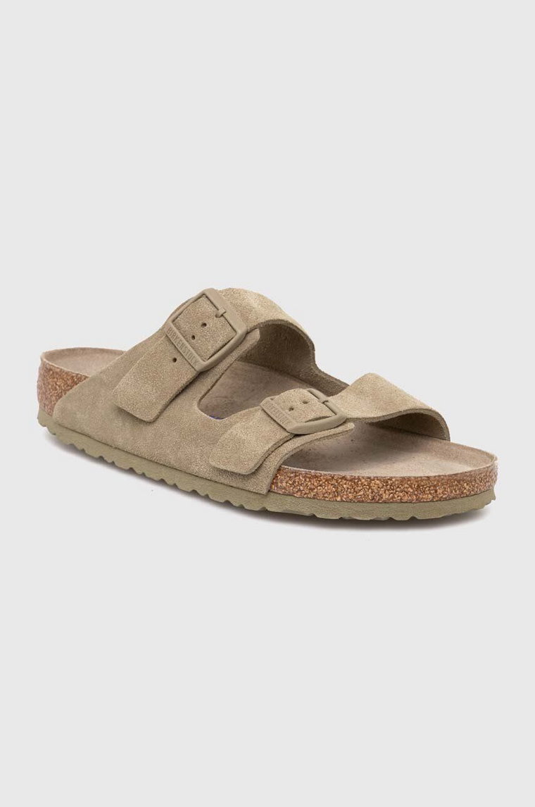 Birkenstock klapki zamszowe Arizona SFB męskie kolor zielony 1019045