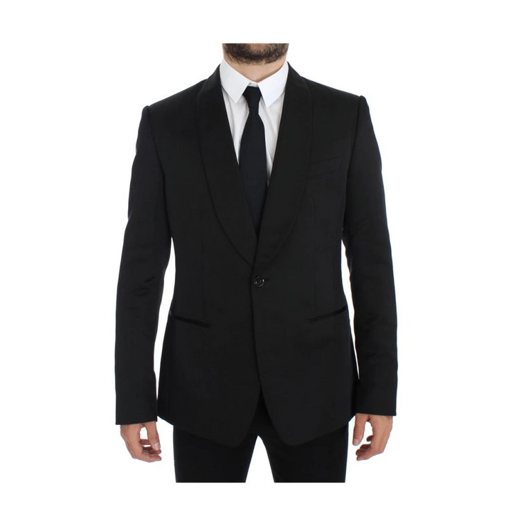 Zjawiskowy Czarny Jednorzędowy Slim Fit Blezer z Jednym Guzikiem Dolce & Gabbana