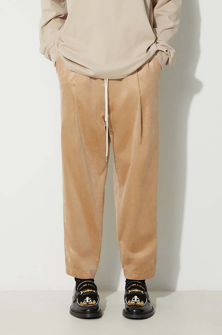 Drôle de Monsieur spodnie sztruksowe Le Pantalon Cropped Corduroy kolor beżowy C-BP101-CO076-BG