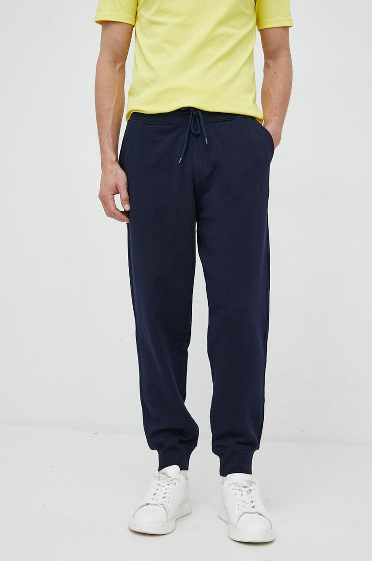 United Colors of Benetton spodnie dresowe bawełniane kolor granatowy gładkie