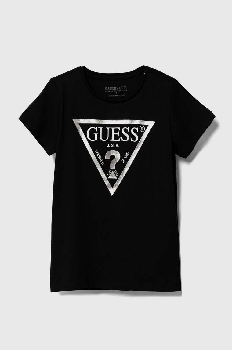 Guess t-shirt bawełniany dziecięcy kolor czarny