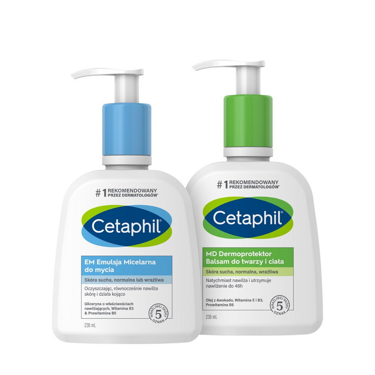 Cetaphil Zestaw kosmetyków: EM Emulsja Micelarna, 236 ml+ MD Dermoprotektor Balsam do twarzy i ciała, 236 ml