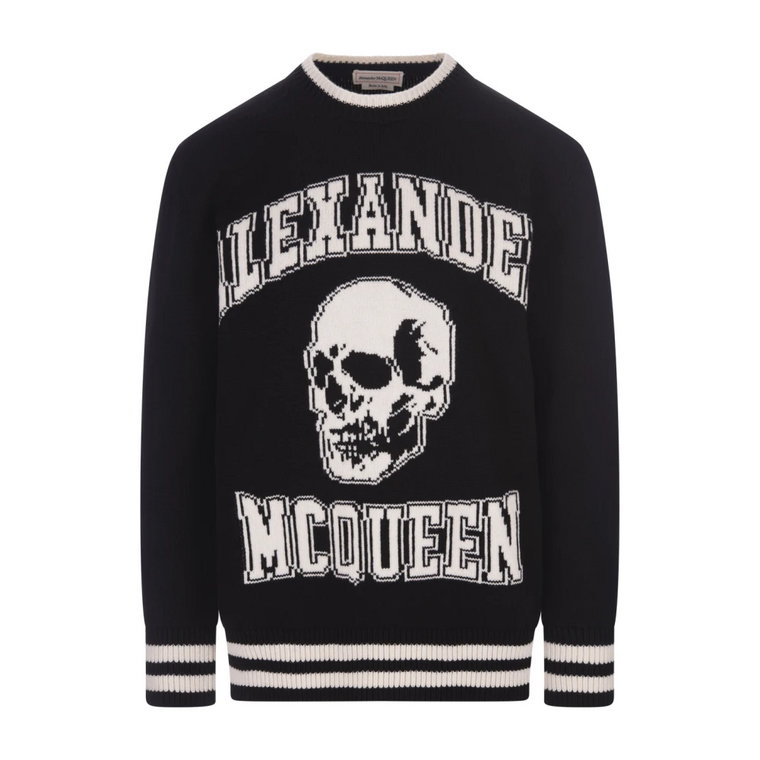 Czarny sweter z wełny i kaszmiru z logo Skull Alexander McQueen