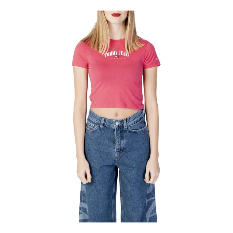 Różowa Koszulka z Długim Rękawem z Nadrukiem Tommy Jeans
