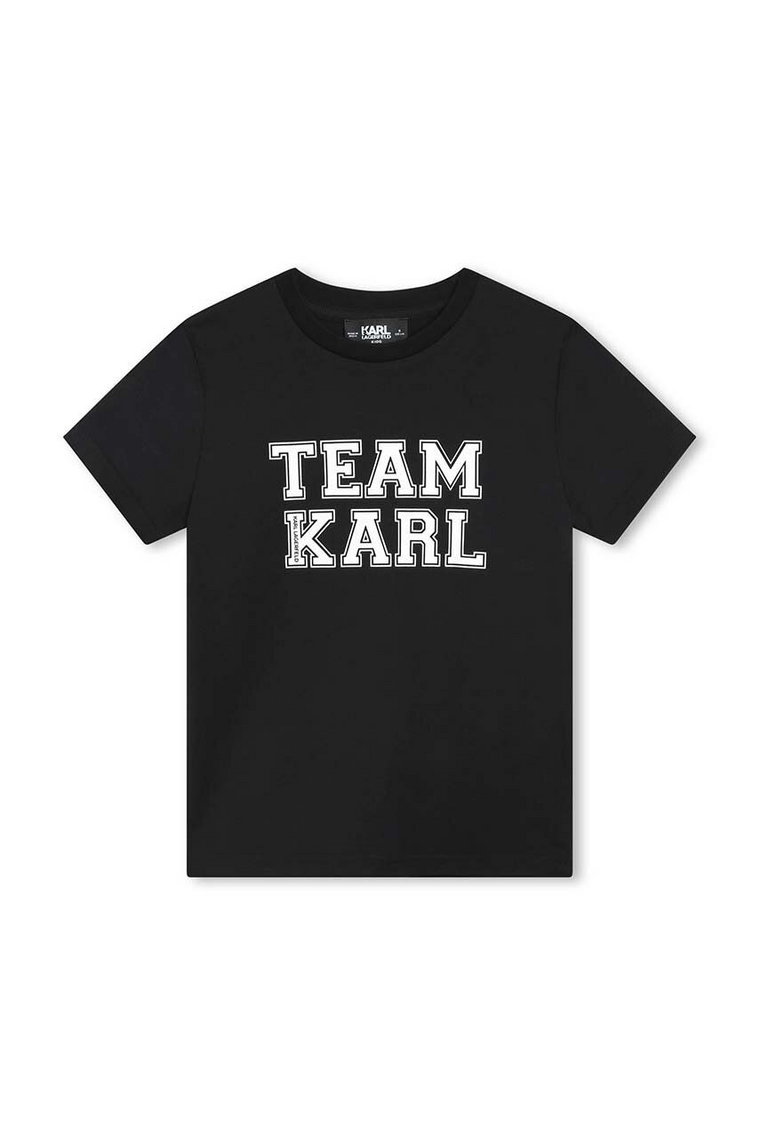 Karl Lagerfeld t-shirt bawełniany dziecięcy kolor czarny z nadrukiem
