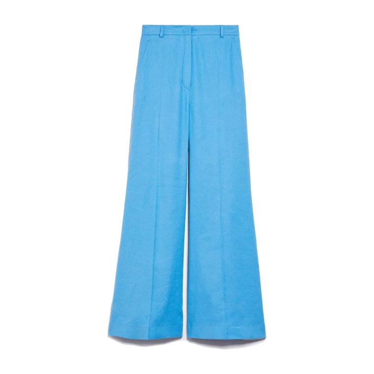 Jasnoniebieskie lniane spodnie z bawełny Max Mara Weekend
