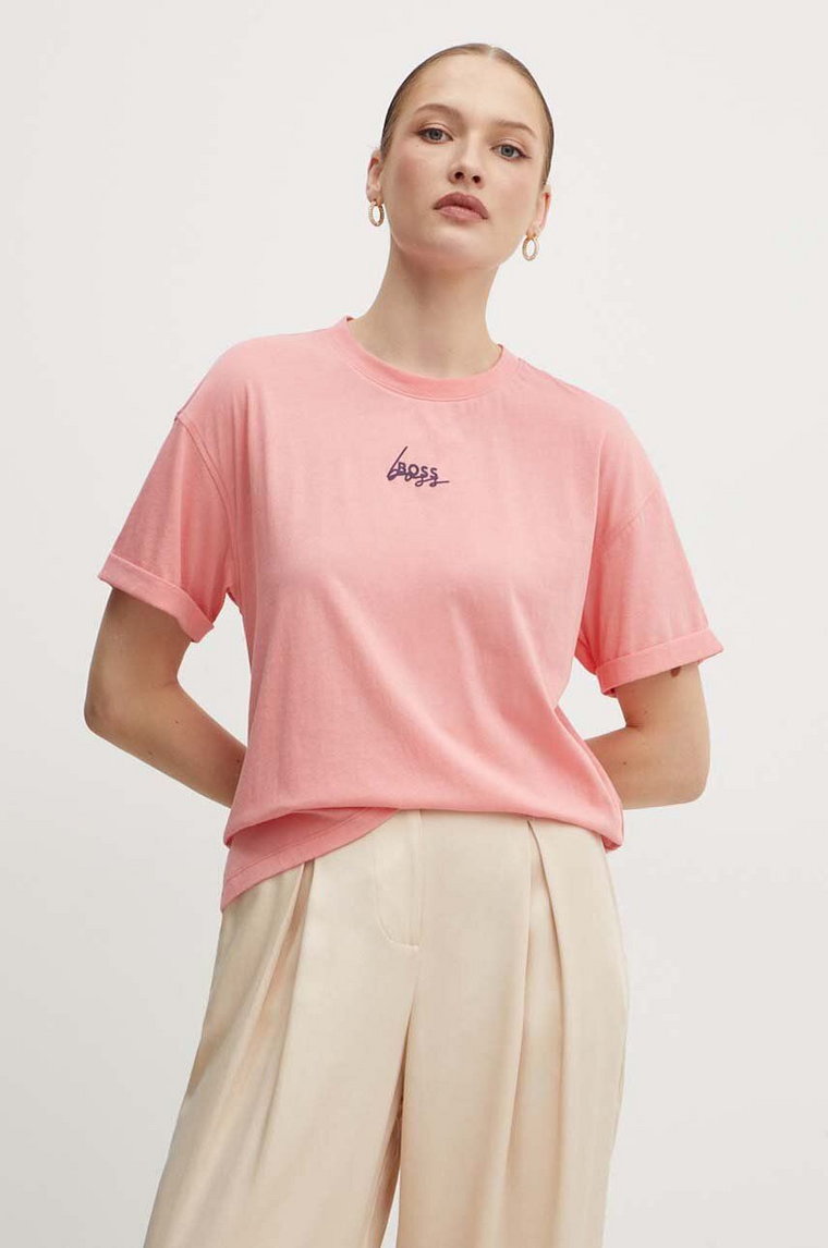 Boss Orange t-shirt bawełniany damski kolor różowy 50519425