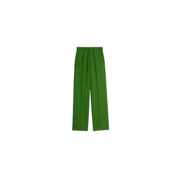Eleganckie Zielone Spodnie z Włókna Wełnianego o Szerokim Kroju Ami Paris