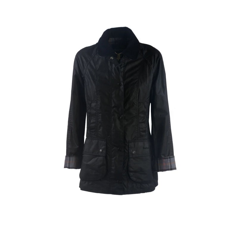 Czarna woskowana kurtka z bawełny z ukrytym zapięciem na guziki i zamkiem błyskawicznym Barbour