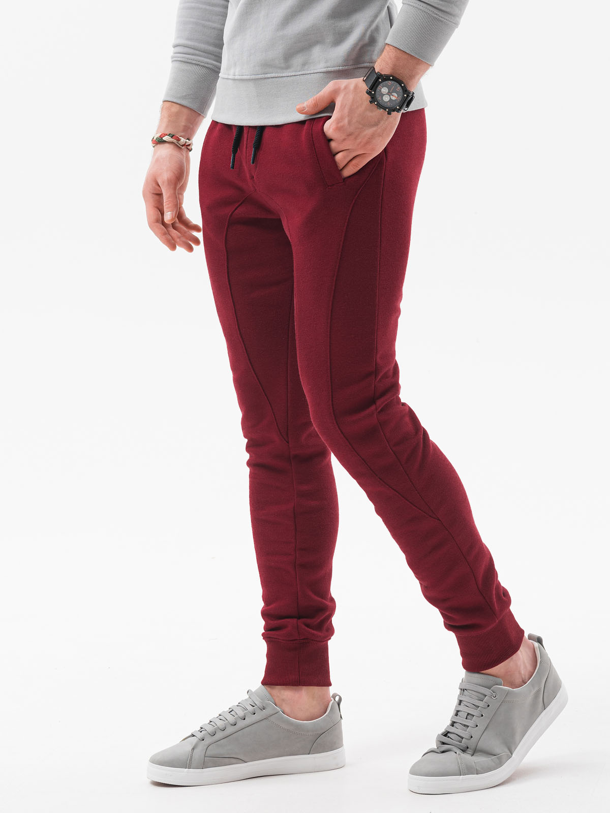 Spodnie męskie dresowe joggery P867 - bordowe - S Ombre Clothing