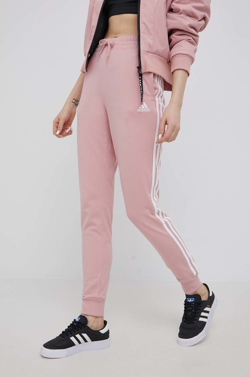adidas spodnie damskie kolor różowy z aplikacją adidas