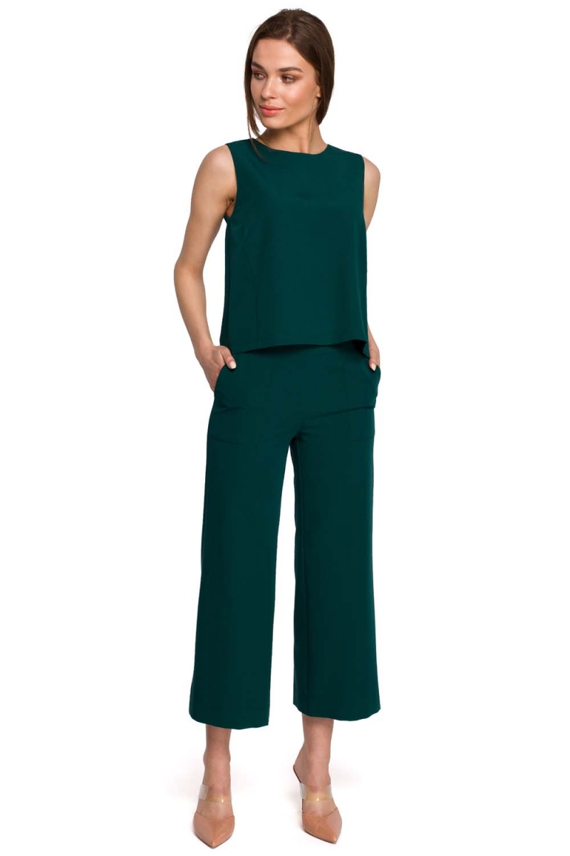 Szerokie spodnie damskie typu kuloty - zielone Style